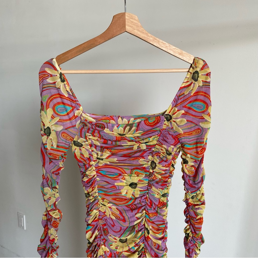 NWT Rhode Simona Ruched Bodycon Dress in Pink Floral Trip Sz Small - Picture 6 of 9
